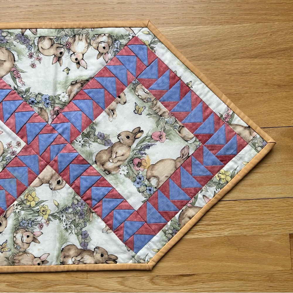 Easter Spring Bunny Rabbit Reversible Handmade Quilted Table Runner 🩵🐰🐇🩷 - Picture 5 of 7
